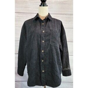 CORDUROY Button Up Oversized Long Sleeve Top Black Size Small